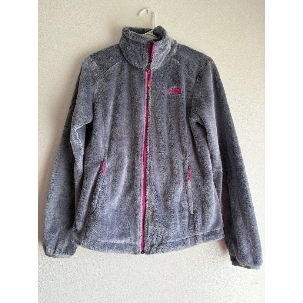 North Face Osito‎ Fleece Jacket Women's Sz Small Gray Pink Fuzzy Winter Ski Snow